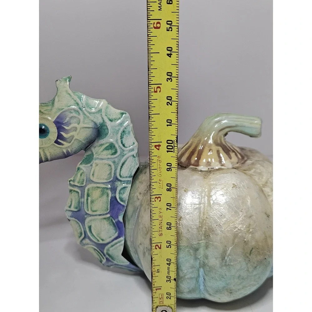 Coastal Seahorse Pumpkin Figurine Nautical Beach Halloween Fall Decor Iridescent